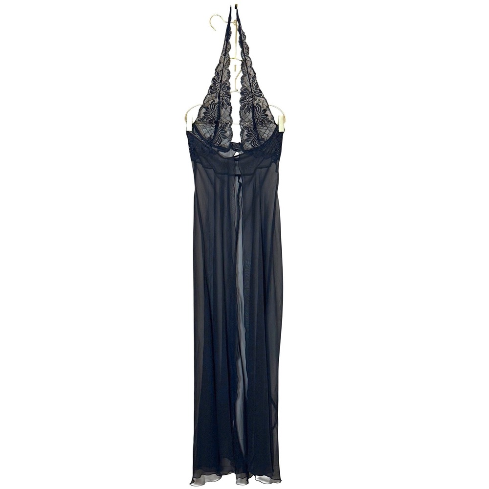 Vintage Frederick's of Hollywood Sheer Mesh Lace Halter Maxi Slip Dress